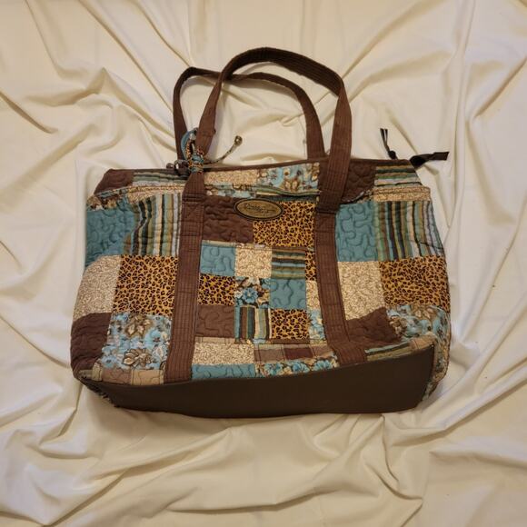 Quilted Donna Sharp Tote Bag Women's Large with Leopard Interior - Picture 2 of 7